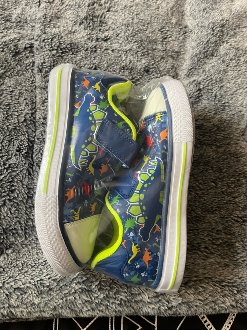 Kids' Navy Dinosaur Slip-On Sneakers with Neon Accents